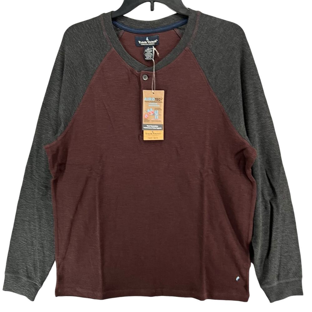 Tailor Vintage Henley Shirt Mens L Red Gray Raglan Airotec Top Gorpcore Comfort